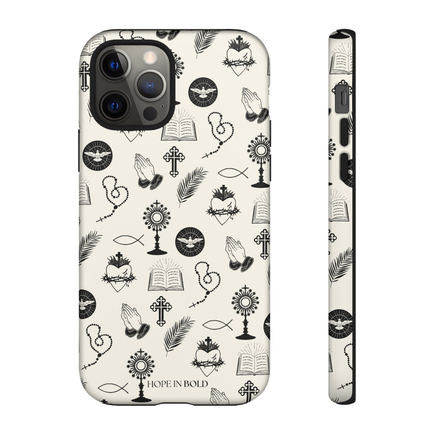 Catholic Toile Phone Case in Ecru/Black