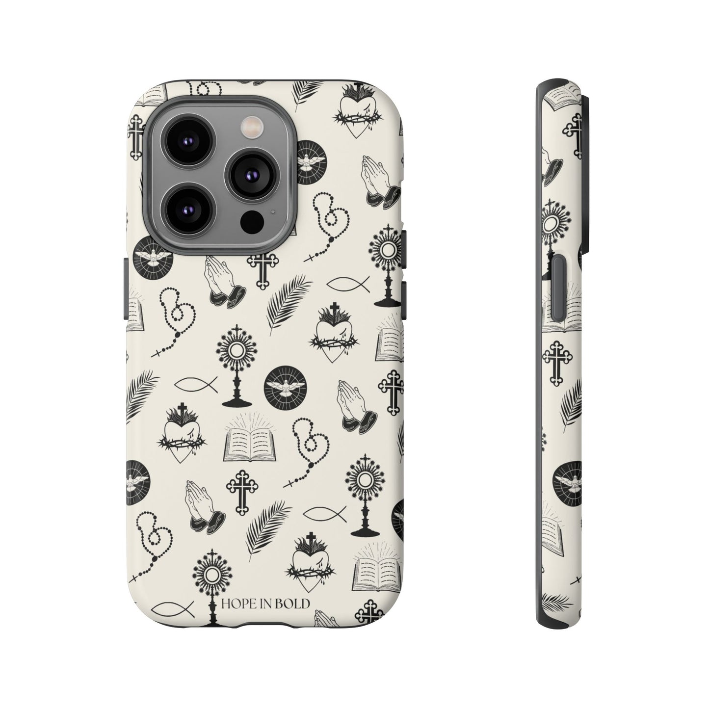 Catholic Toile Phone Case in Ecru/Black
