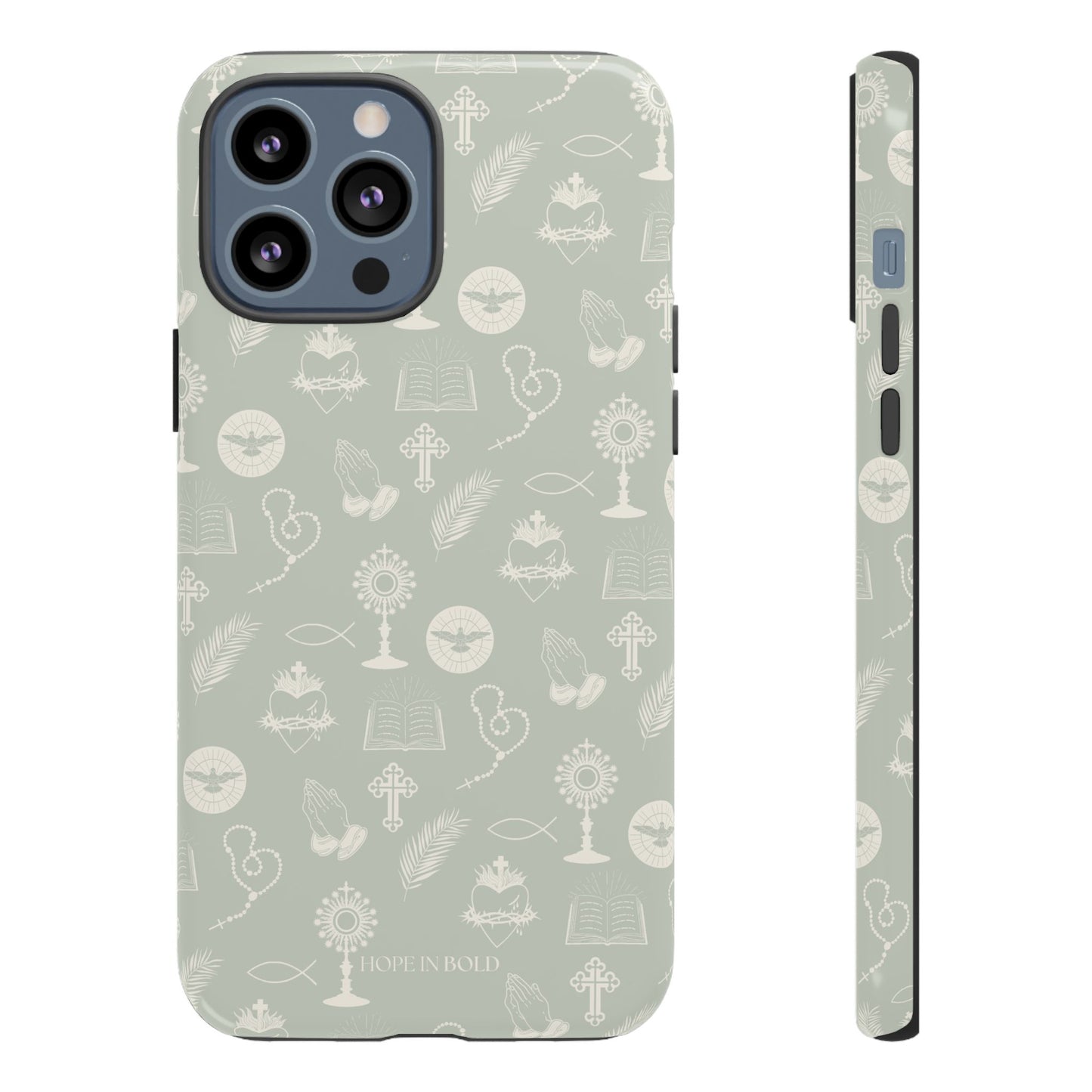 Catholic Toile Phone Case in Sage/Ecru