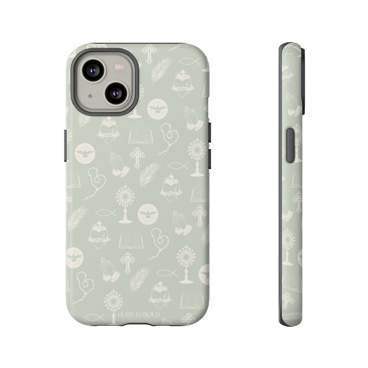 Catholic Toile Phone Case in Sage/Ecru