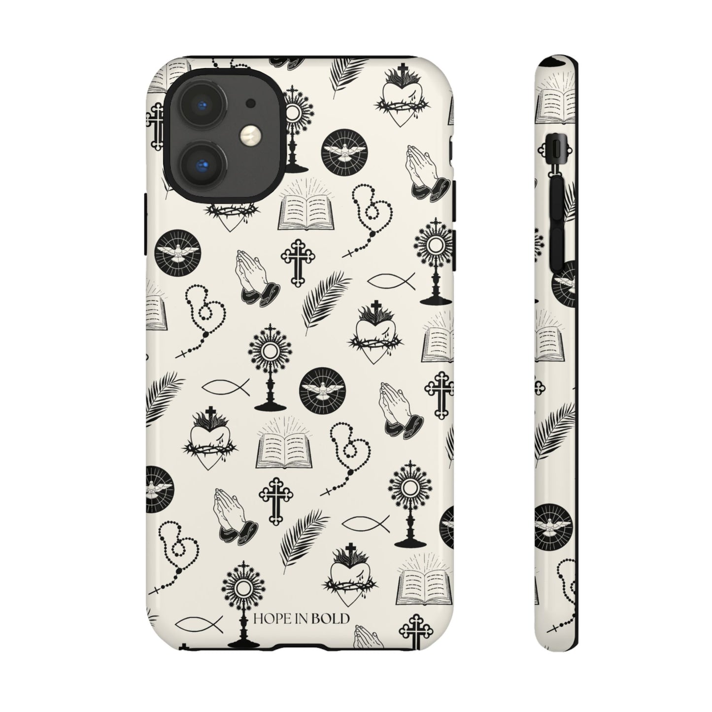 Catholic Toile Phone Case in Ecru/Black