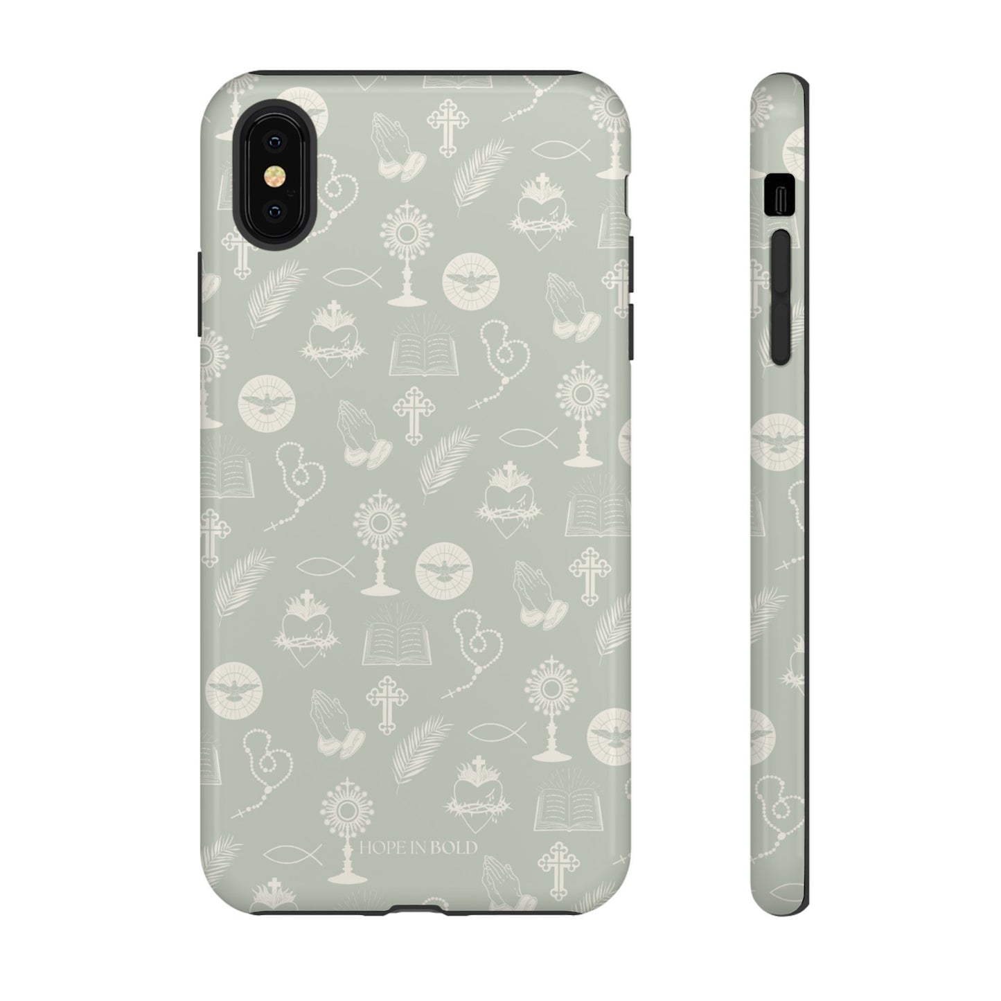 Catholic Toile Phone Case in Sage/Ecru