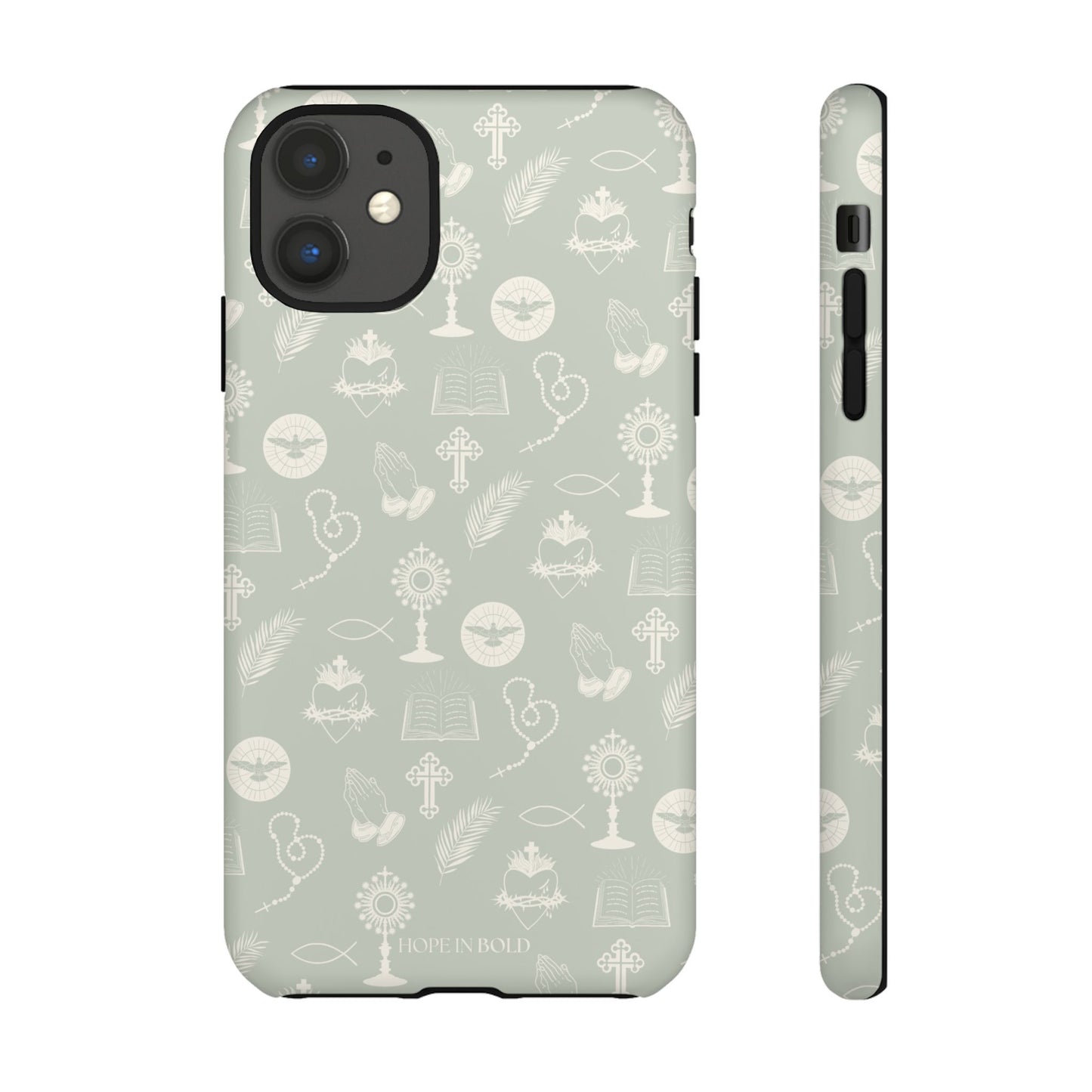 Catholic Toile Phone Case in Sage/Ecru