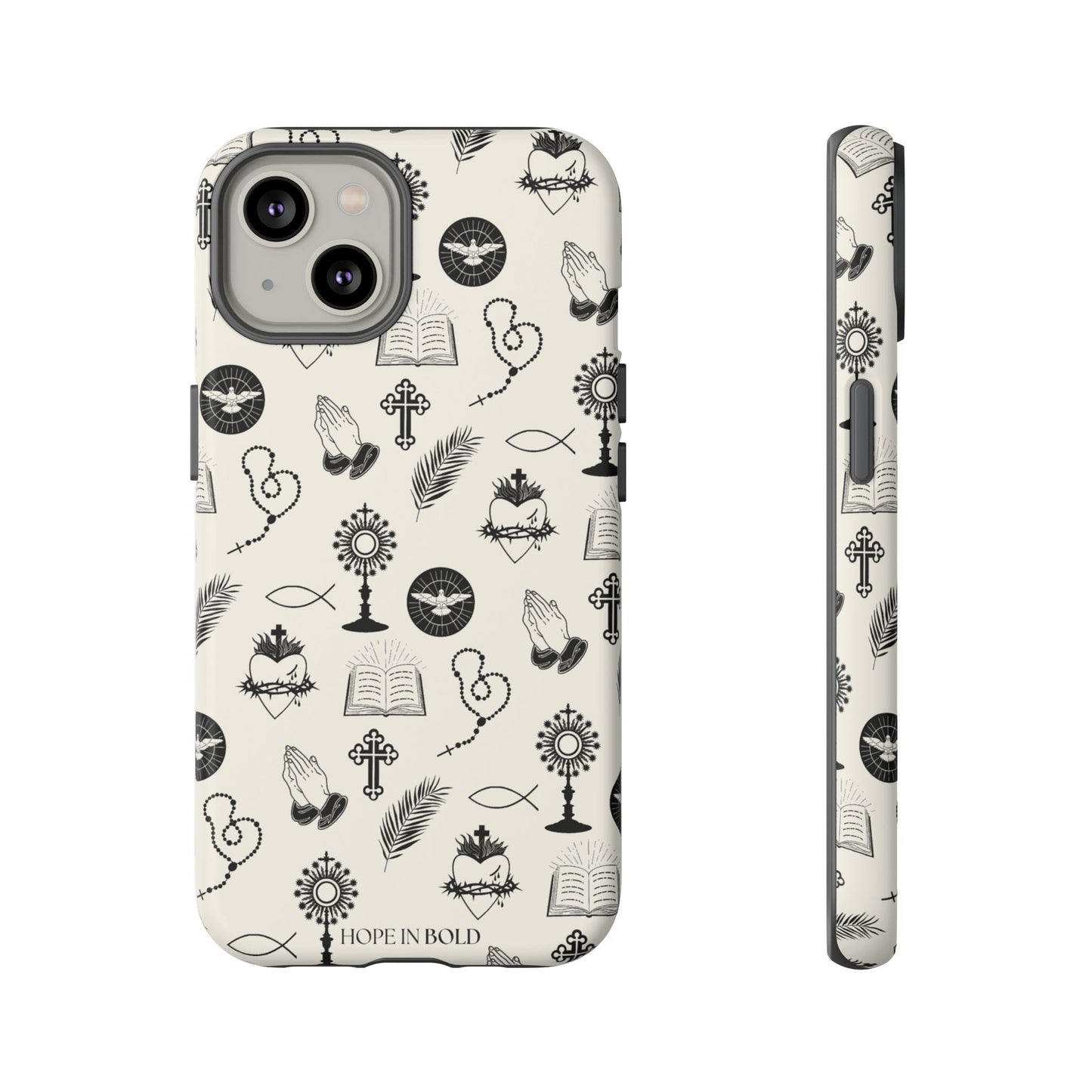 Catholic Toile Phone Case in Ecru/Black